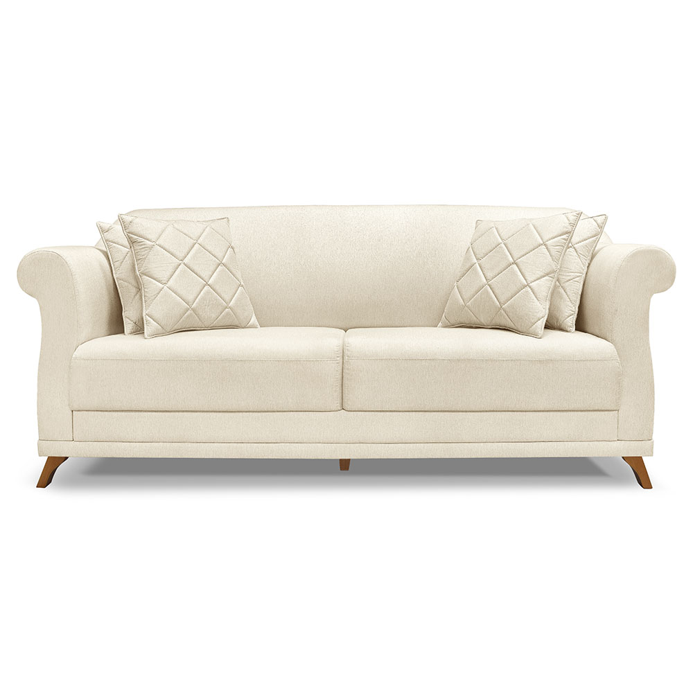 Sofá Living 2 Lugares 1,60m Vênus Linho Natural Pés Castanho - Pallazio