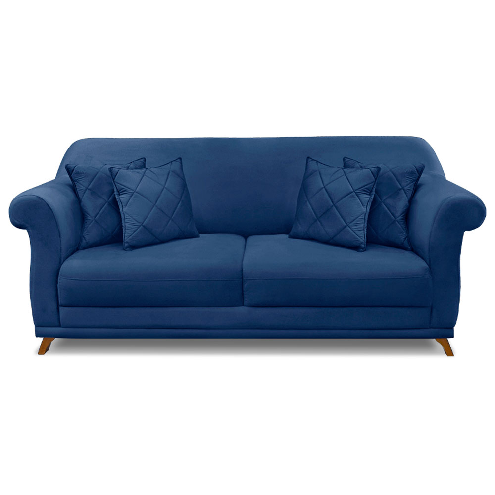 Sofá Living 2 Lugares 1,60m Vênus Suede Azul Marinho Pés Castanho - Pallazio