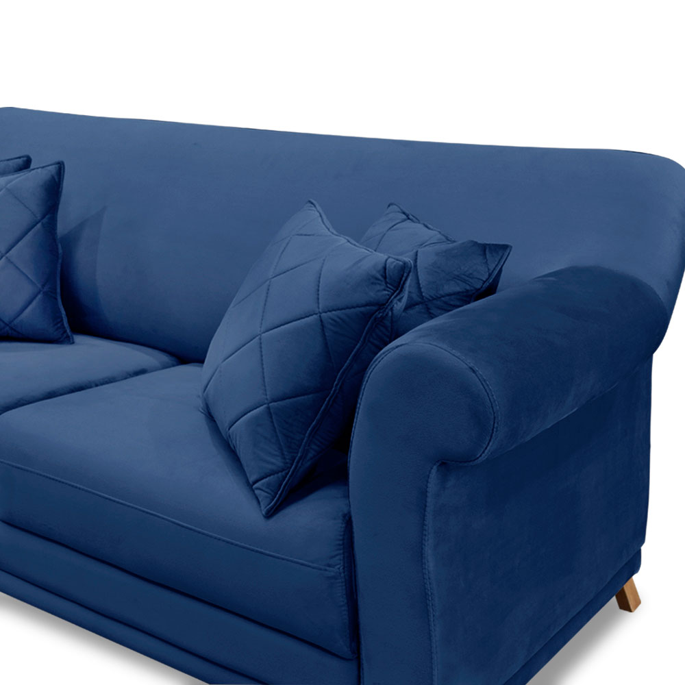 Sofá Living 2 Lugares 1,60m Vênus Suede Azul Marinho Pés Castanho - Pallazio