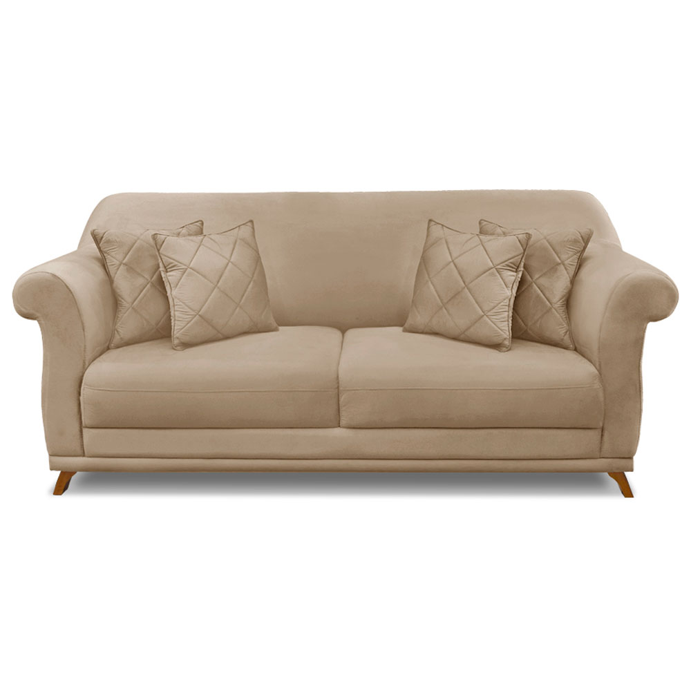 Sofá Living 2 Lugares 1,60m Vênus Suede Bege Pés Castanho - Pallazio