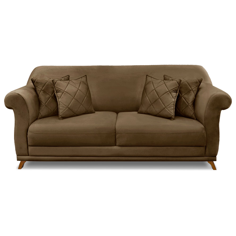 Sofá Living 2 Lugares 1,60m Vênus Suede Caramelo Pés Castanho - Pallazio