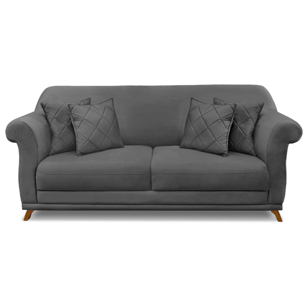 Sofá Living 2 Lugares 1,60m Vênus Suede Cinza Pés Castanho - Pallazio