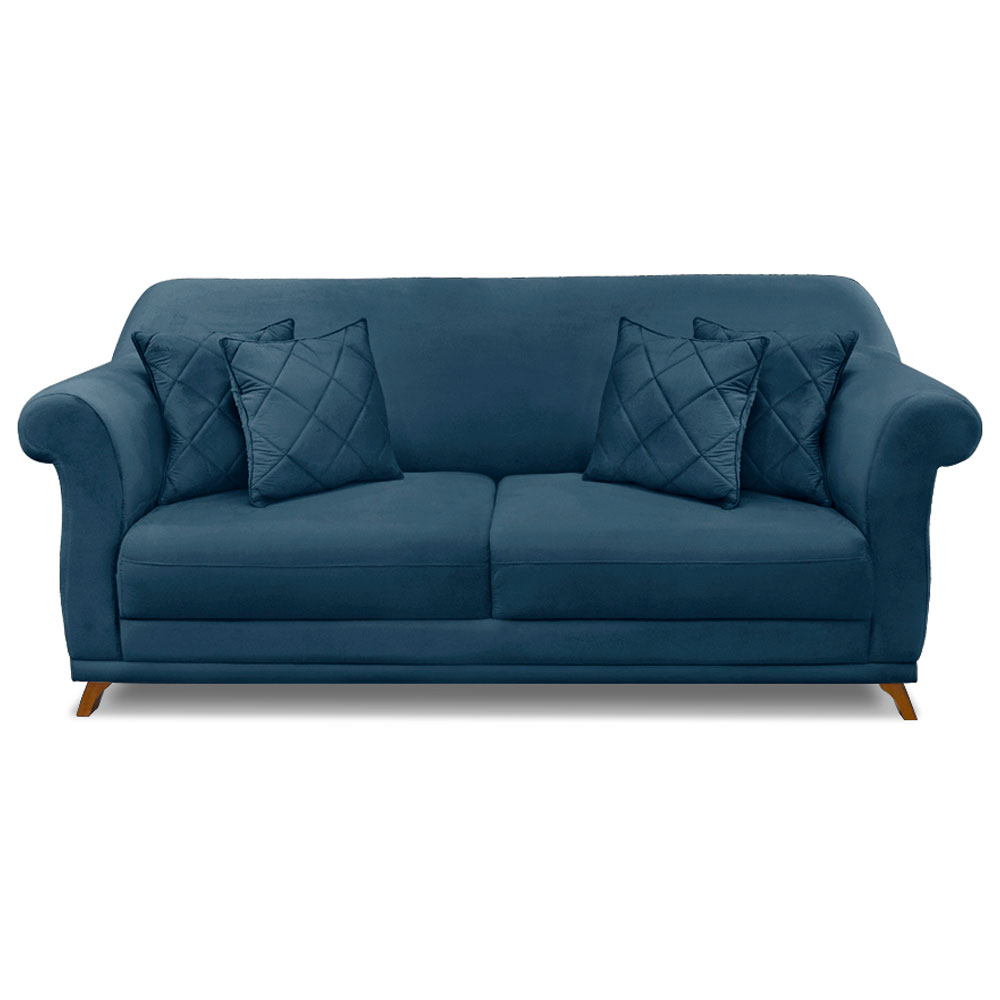 Sofá Living 2 Lugares 1,60m Vênus Veludo Azul Marinho Pés Castanho - Pallazio