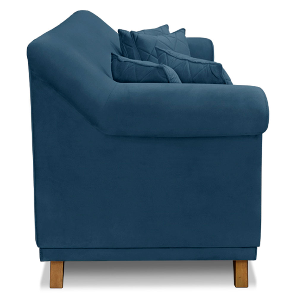 Sofá Living 2 Lugares 1,60m Vênus Veludo Azul Marinho Pés Castanho - Pallazio