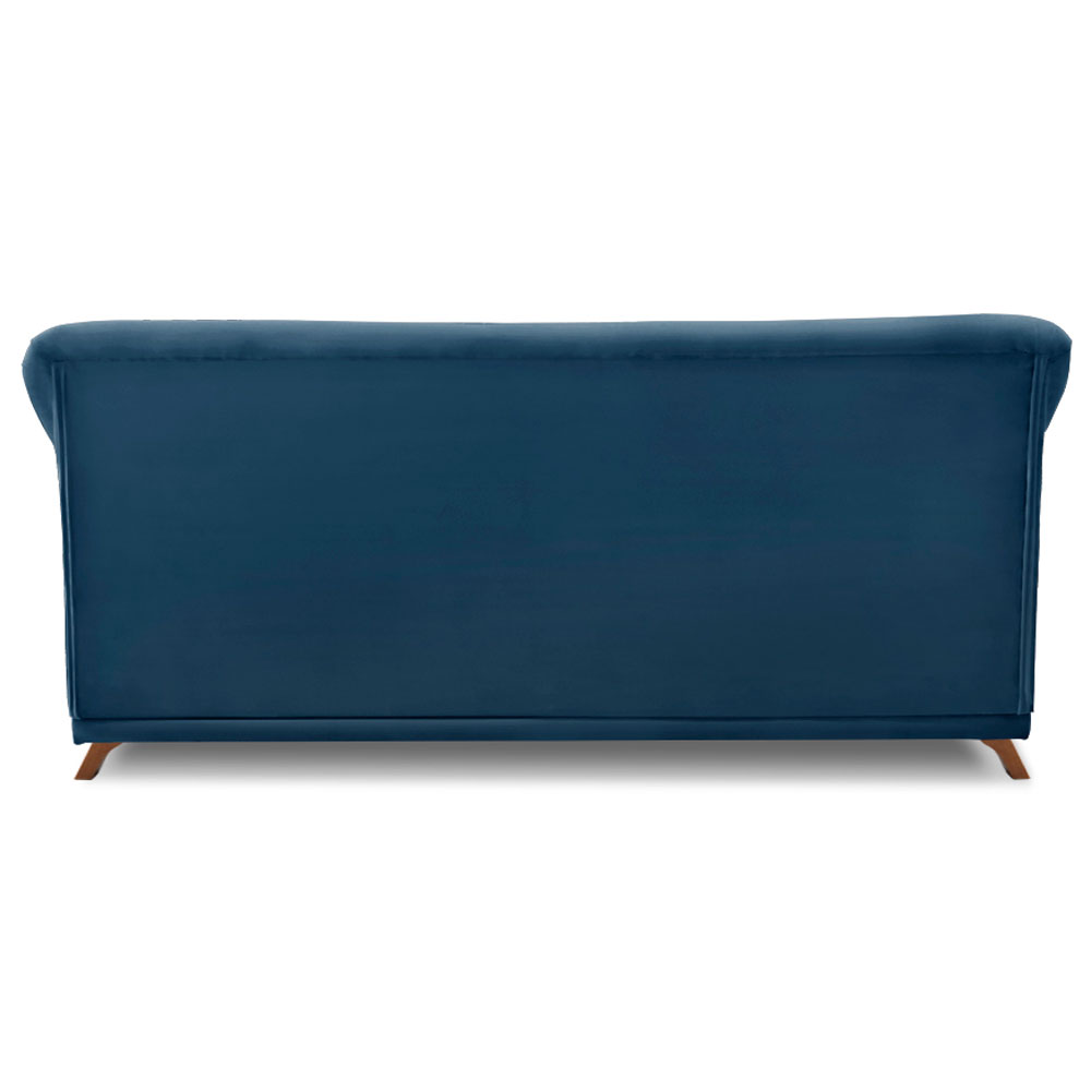 Sofá Living 2 Lugares 1,60m Vênus Veludo Azul Marinho Pés Castanho - Pallazio