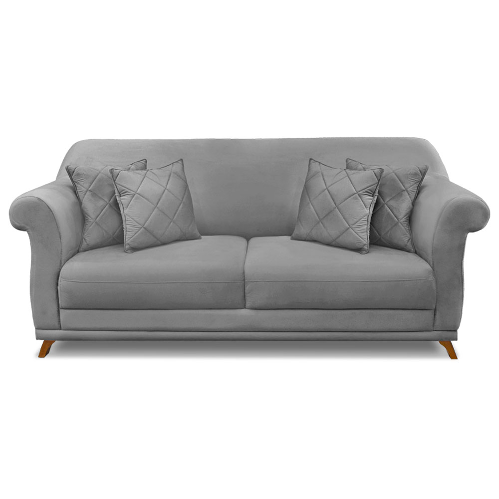 Sofá Living 2 Lugares 1,60m Vênus Veludo Cinza Grafite Pés Castanho - Pallazio