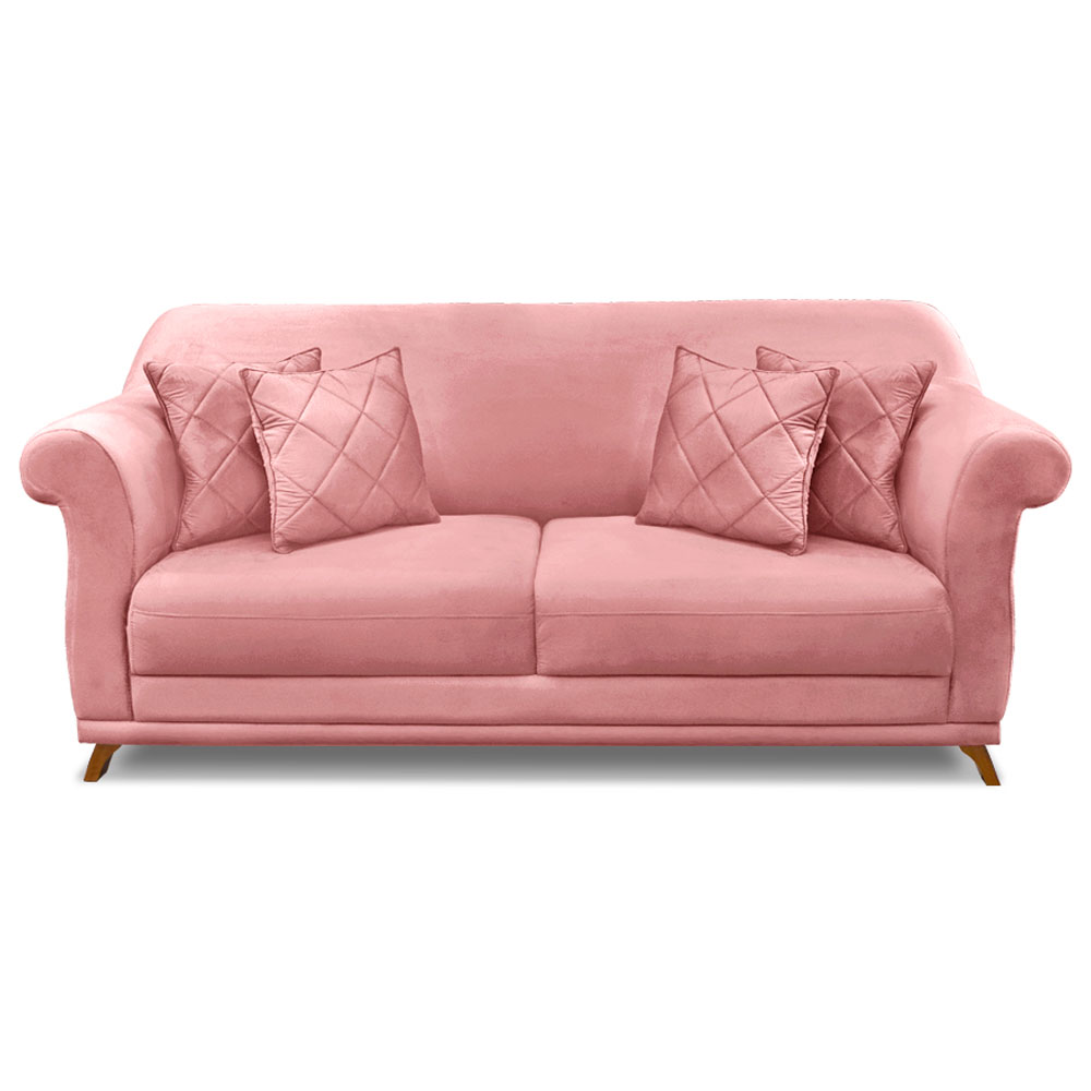 Sofá Living 2 Lugares 1,60m Vênus Veludo Rosa Pés Castanho - Pallazio