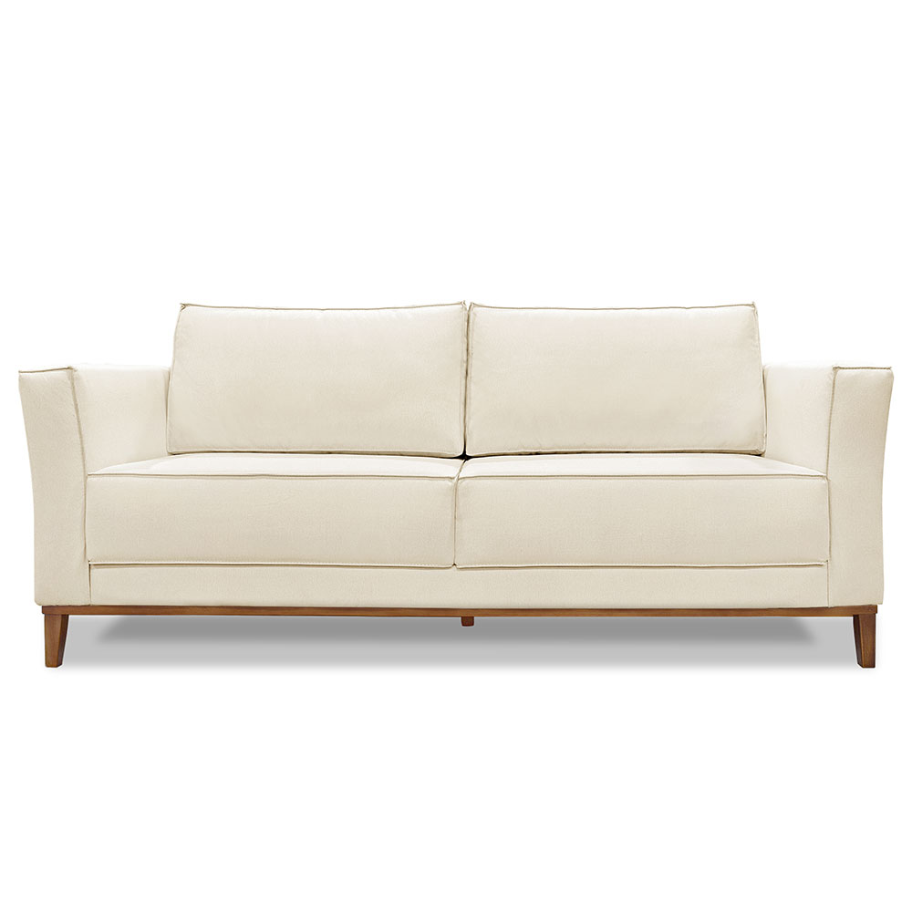 Sofá Living 2 Lugares 1,70m Vega Linho Natural Pés Castanho - Pallazio