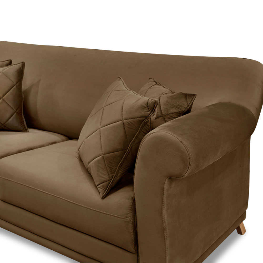 Sofá Living 2 Lugares 1,80m Vênus Suede Caramelo Pés Castanho - Pallazio