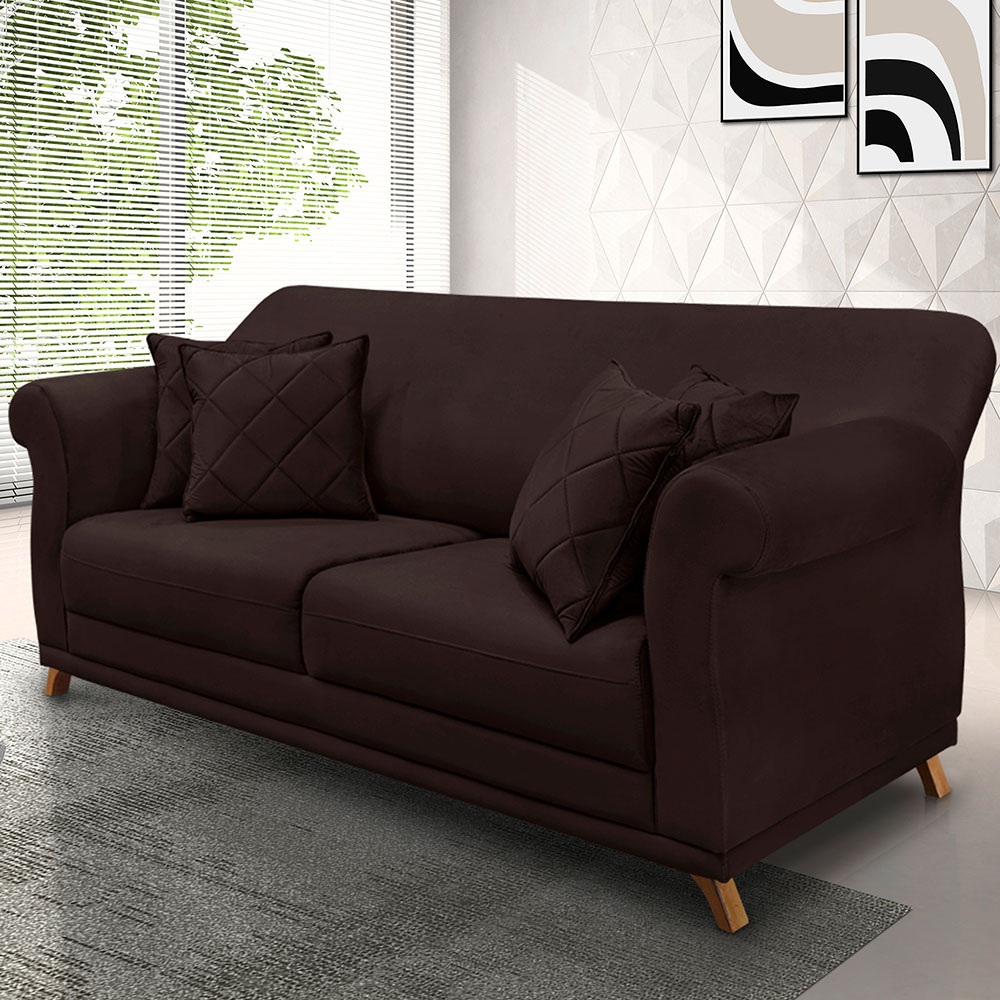 Sofá Living 2 Lugares 1,80m Vênus Suede Marrom Café Pés Castanho - Pallazio