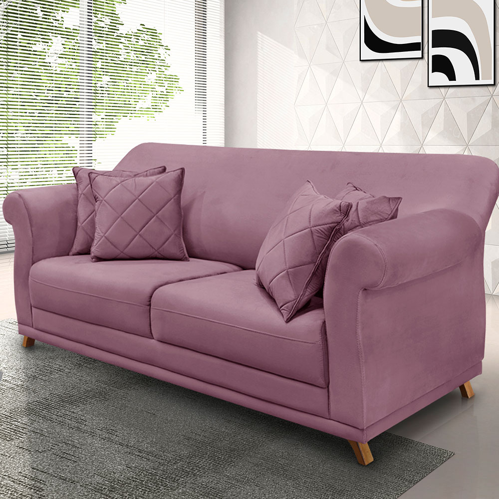 Sofá Living 2 Lugares 1,80m Vênus Veludo Uva Pés Castanho - Pallazio