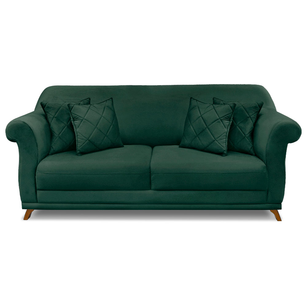 Sofá Living 2 Lugares 1,80m Vênus Veludo Verde Floresta Pés Castanho - Pallazio