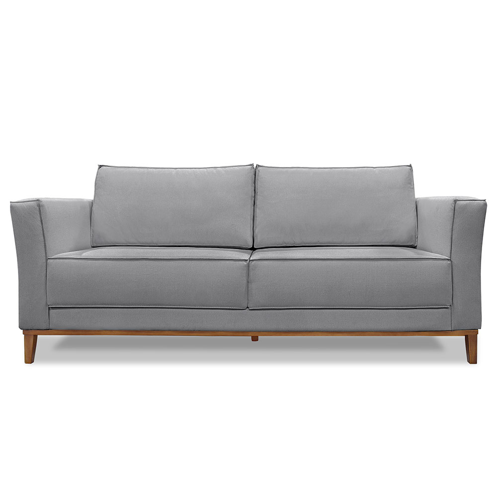 Sofá Living 2 Lugares 1,90m Vega Linho Grafite Pés Castanho - Pallazio