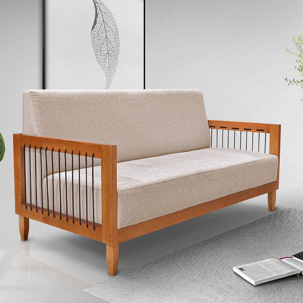 Sofá Living 2 Lugares Marilia 1,60m Linho Areia Base em Madeira Castanho - Pallazio