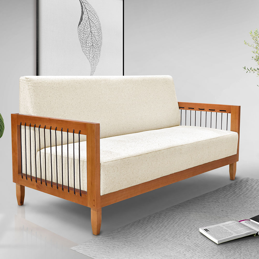 Sofá Living 2 Lugares Marilia 1,60m Linho Bege Base em Madeira Castanho - Pallazio