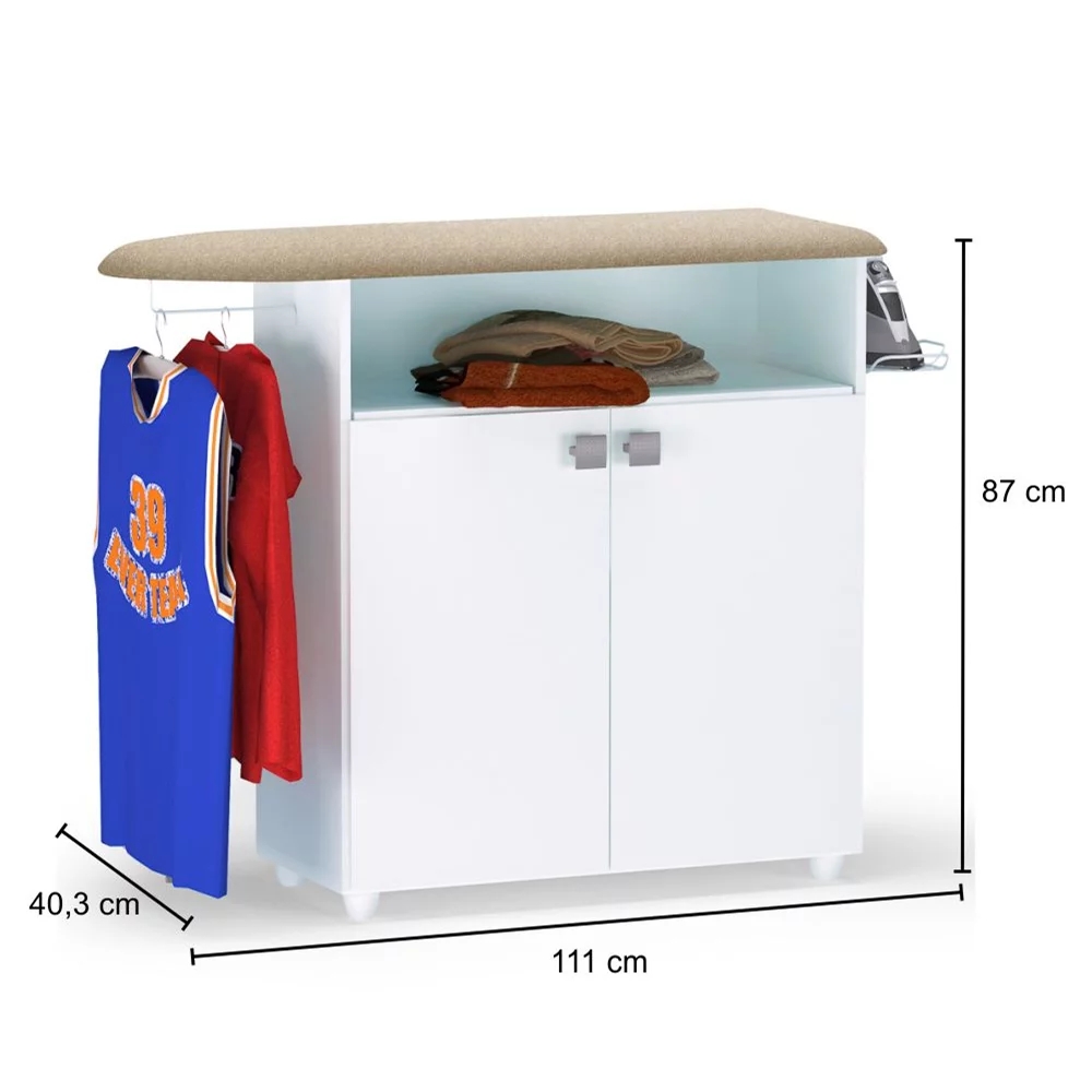 Tábua de Passar Roupa com Balcão 02 Portas Luna Branco 111 cm - Pallazio