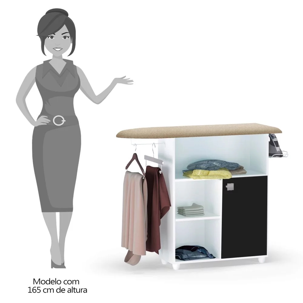 Tábua de Passar Roupa com Balcão Vitória Branco/Preto 107 cm - Pallazio