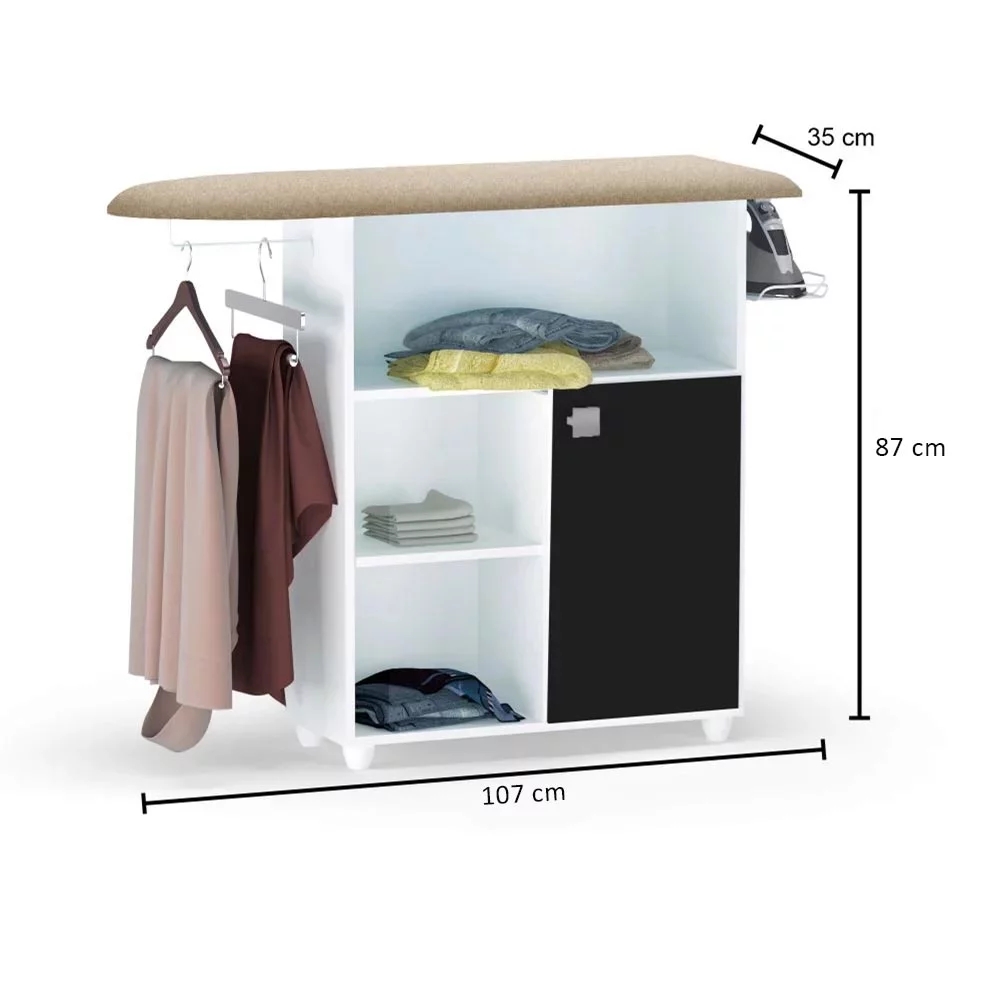 Tábua de Passar Roupa com Balcão Vitória Branco/Preto 107 cm - Pallazio