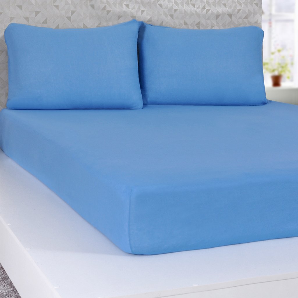 Lençol Queen Serena Malha 100% Algodão 158x198x35cm Azul