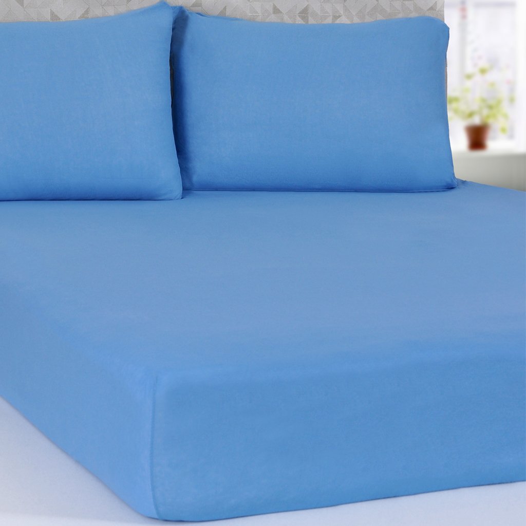 Lençol Queen Serena Malha 100% Algodão 158x198x35cm Azul