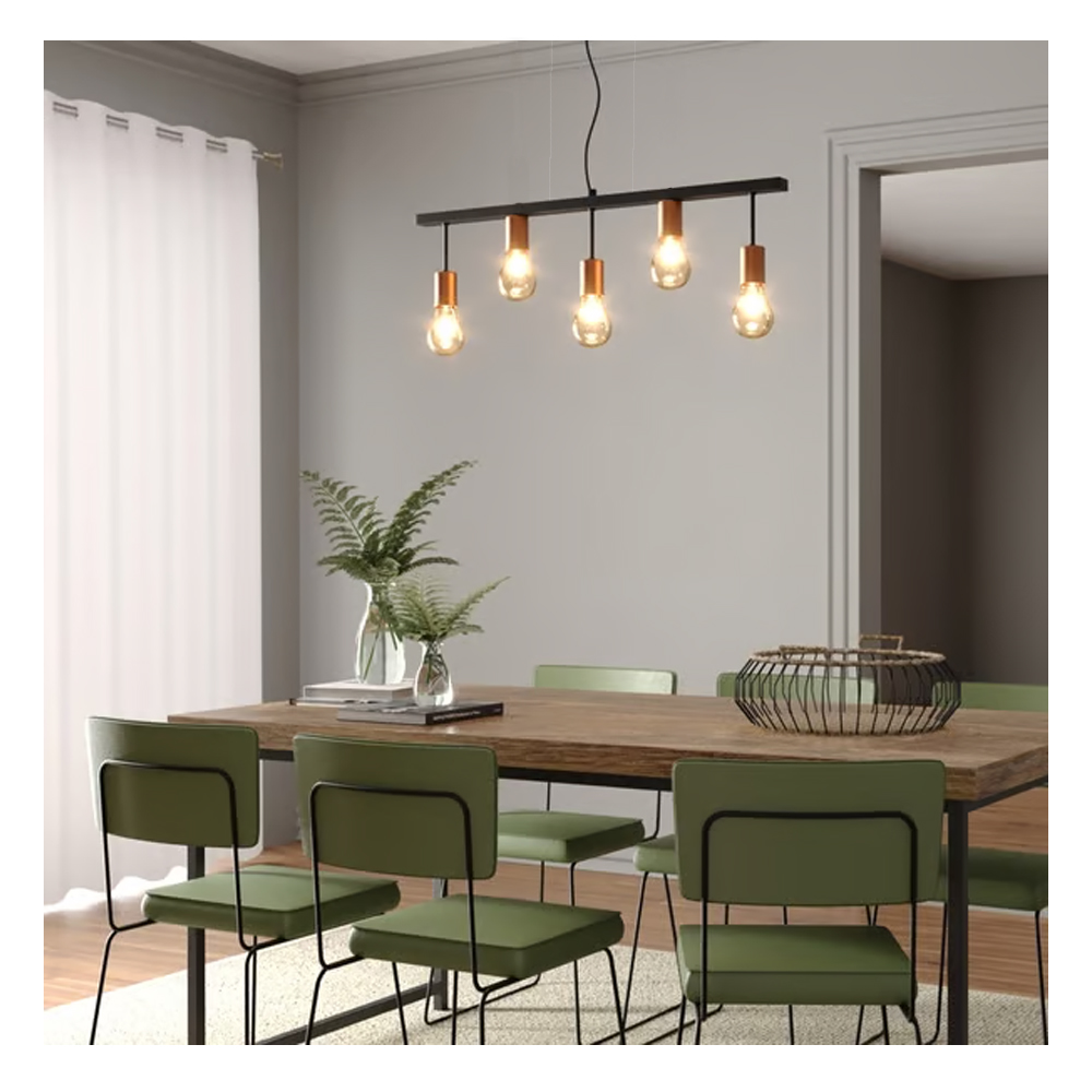 Pendente Trilho Para 5 Lampadas Cor Preto e Cobre