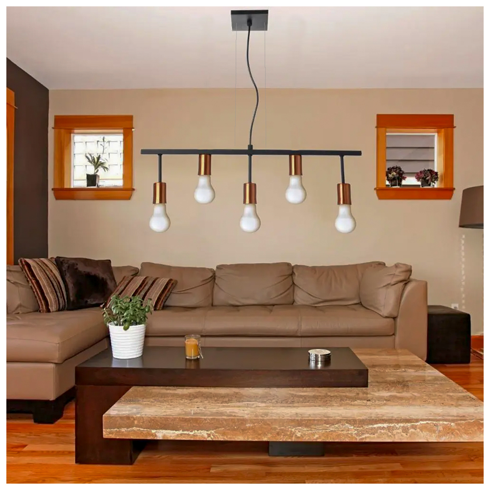 Pendente Trilho Para 5 Lampadas Cor Preto e Cobre