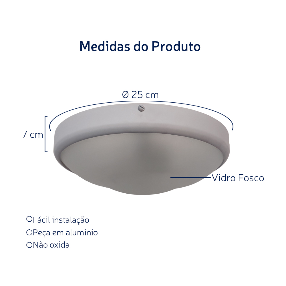Plafon Circular De Alumínio Branco 25cm 2L