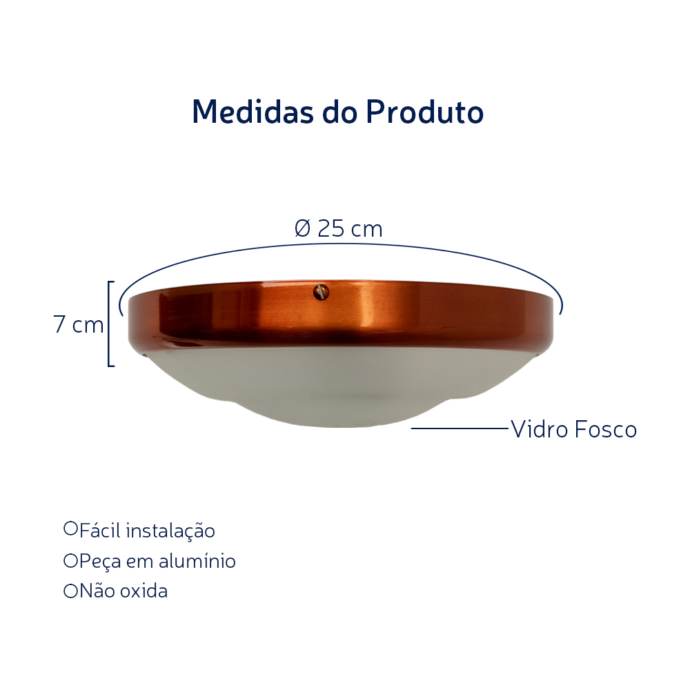 Plafon Circular De Alumínio Cobre 25cm 2L