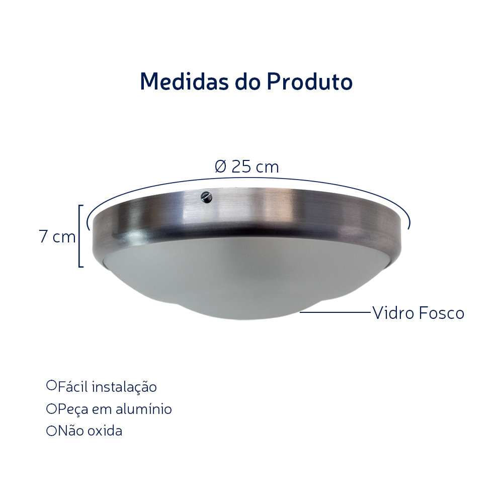 Plafon Circular De Alumínio Escovado 25cm 2L