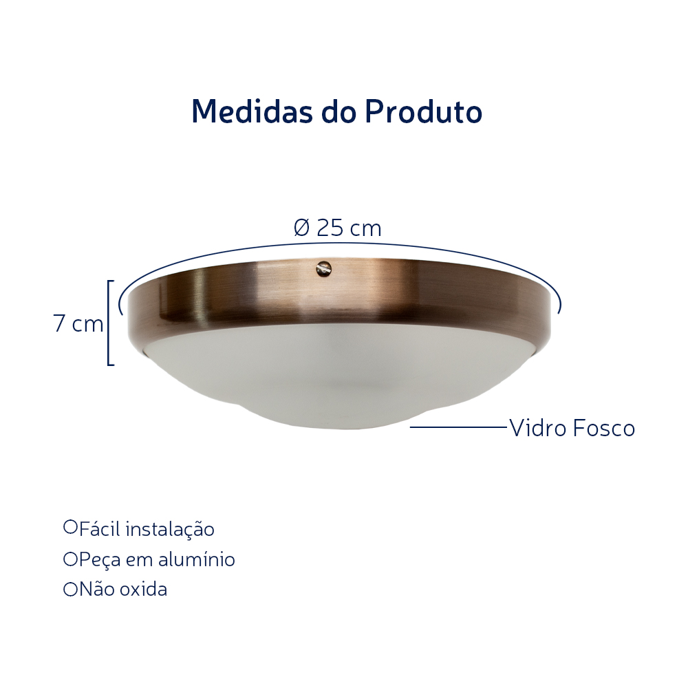Plafon Circular De Alumínio Grafite 25cm 2L