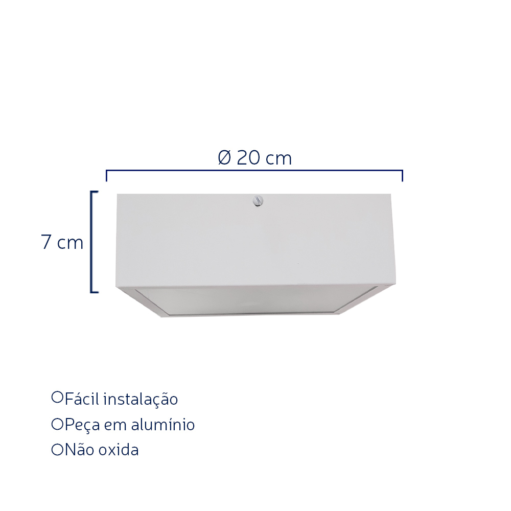 Plafon Quadrado De Alumínio Branco 20cm
