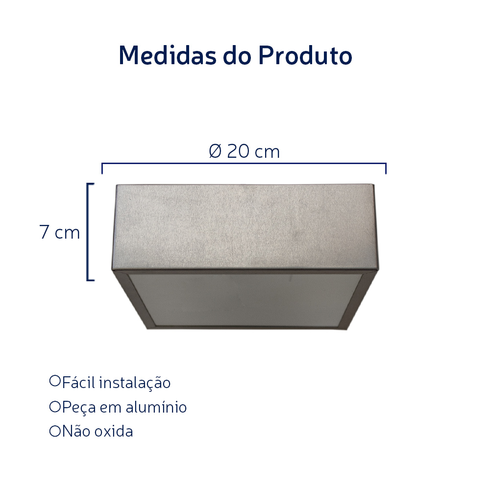 Plafon Quadrado De Alumínio Escovado 20cm