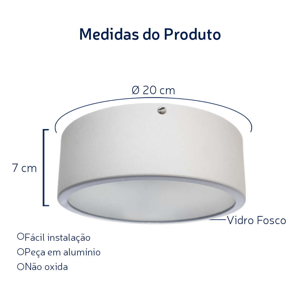 Plafon Redondo De Alumínio Branco 20cm 1L