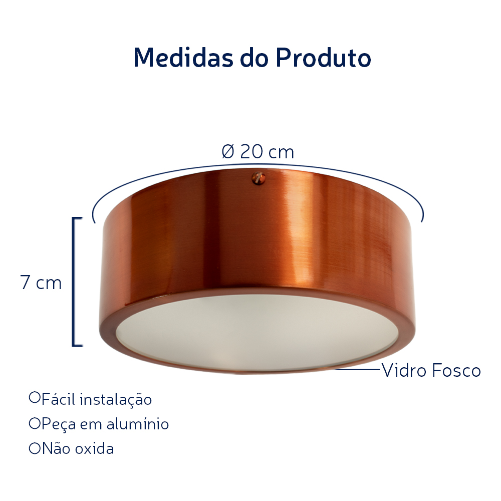 Plafon Redondo De Alumínio Cobre 20cm 1L