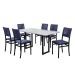 Conjunto de Mesa de Jantar Retangular com Tampo de Vidro Branco e 6 Cadeiras Madri Azul e Preto