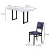 Conjunto de Mesa de Jantar Retangular com Tampo de Vidro Branco e 6 Cadeiras Madri Azul e Preto