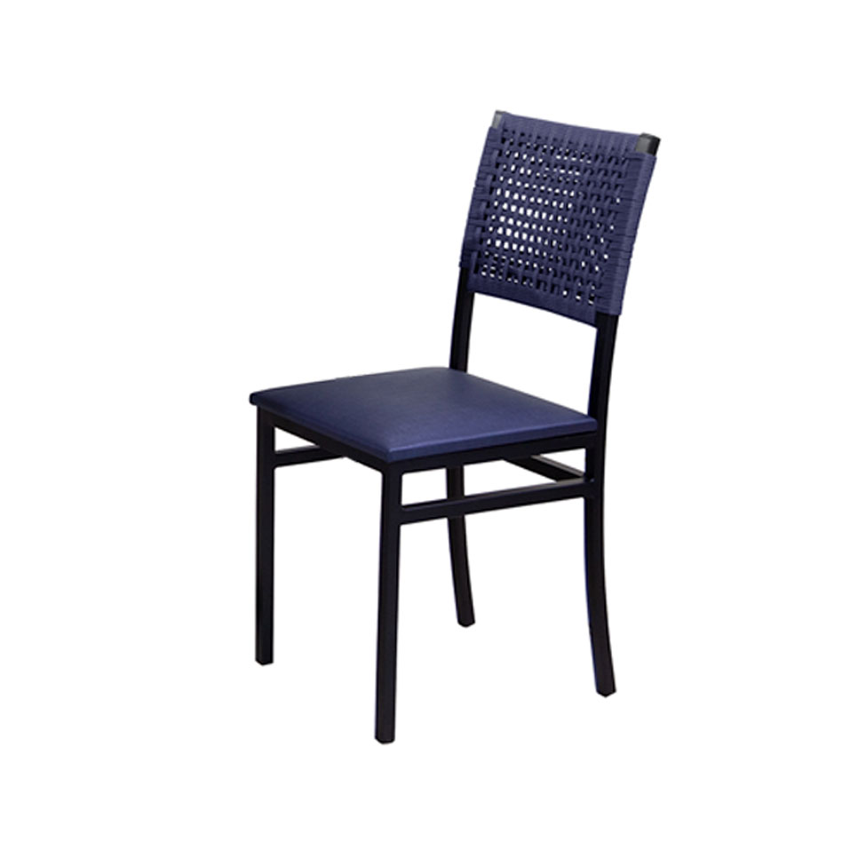 Conjunto de Mesa de Jantar Retangular com Tampo de Vidro Branco e 6 Cadeiras Madri Azul e Preto