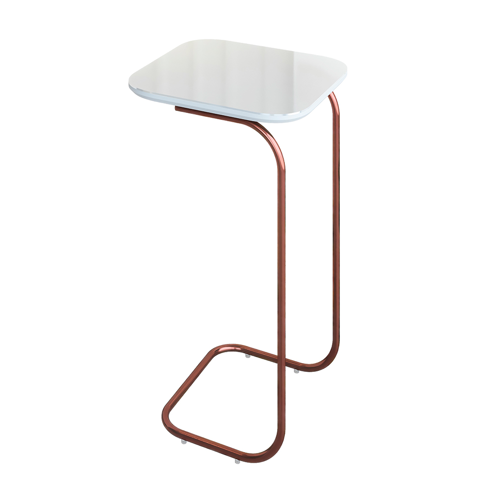 Mesa Lateral Quadrada com Tampo de Vidro Roma Off White e Rosê Gold