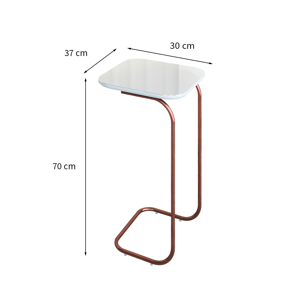 Mesa Lateral Quadrada com Tampo de Vidro Roma Off White e Rosê Gold