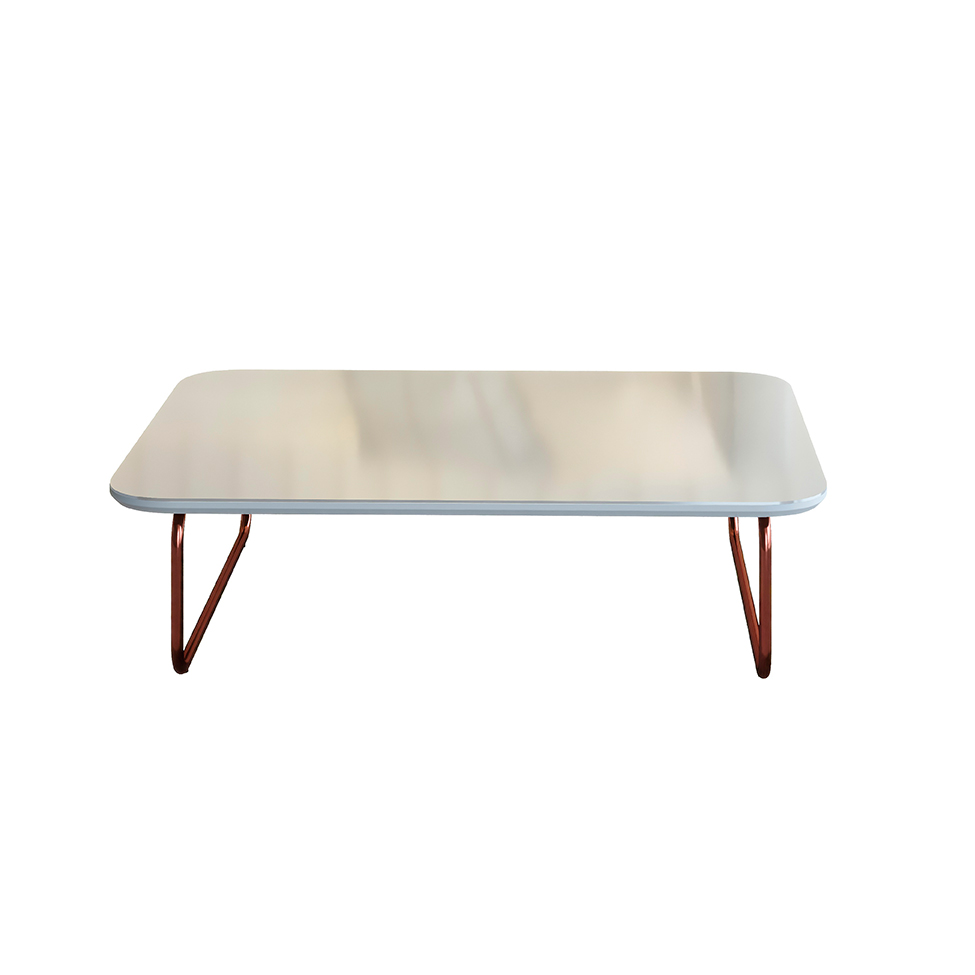 Mesa de Centro Retangular com Tampo de Vidro Roma Off White e Rosê Gold