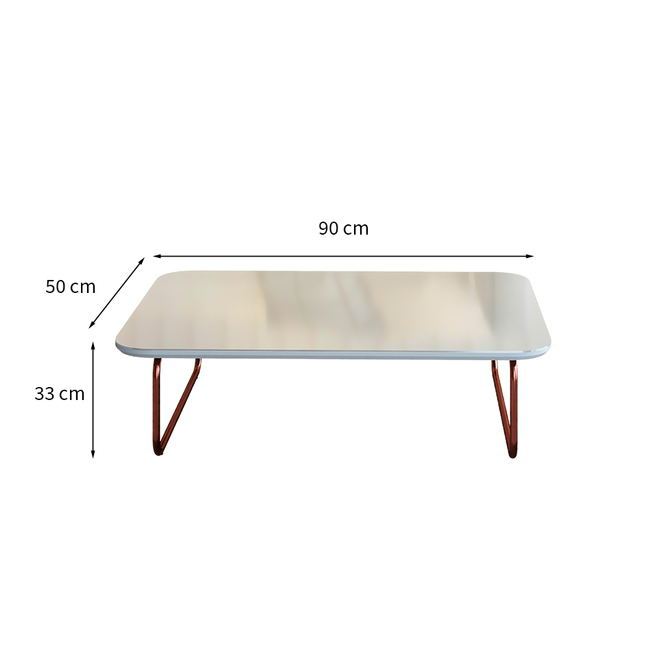 Mesa de Centro Retangular com Tampo de Vidro Roma Off White e Rosê Gold