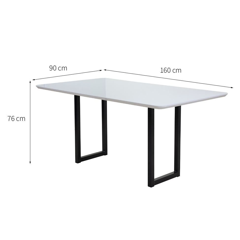 Mesa de Jantar Retangular com Tampo de Vidro Itália Branca e Preta 160 cm