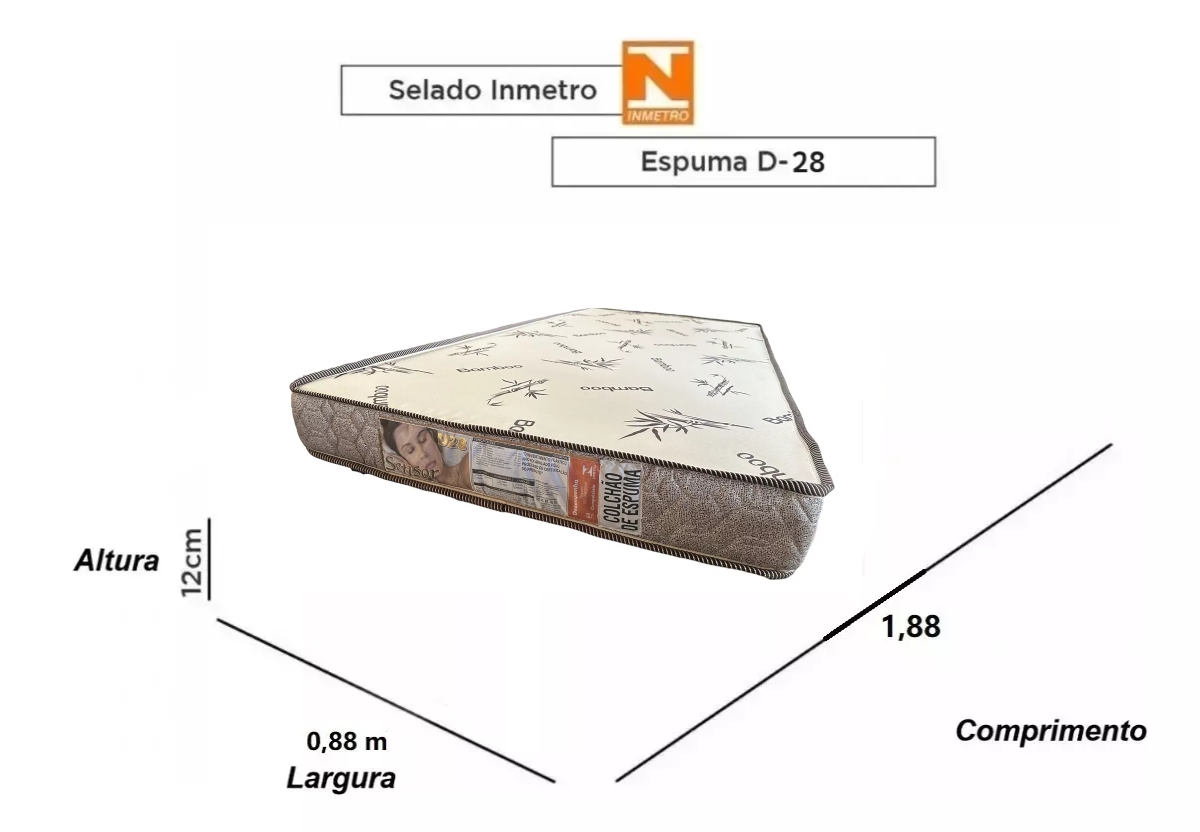 Colchão Solteiro Inteiro Espuma D28 Selado INMETRO Anti Germes em Promoção 78x188x12