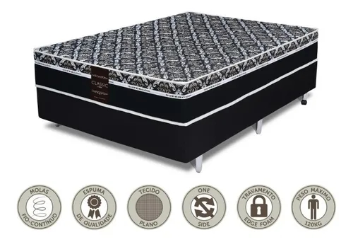 Kit Colchão Queen Size Molas De Fio Continuo Confortável Alta Qualidade Certificado Pelo Inmetro + Cama Base Box Luxo Cfl