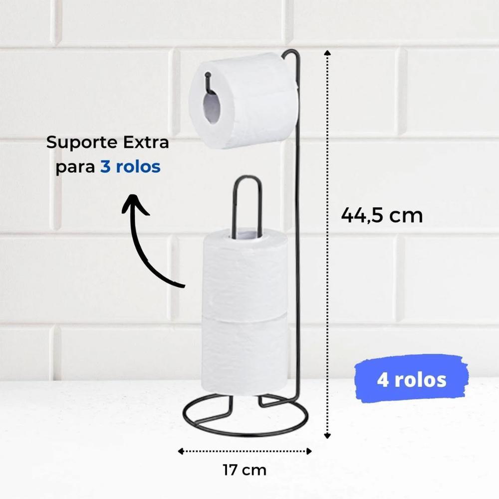 Suporte Papel Higiênico de Chão Passerini Porta 3 Rolos Aço Preto Luxo