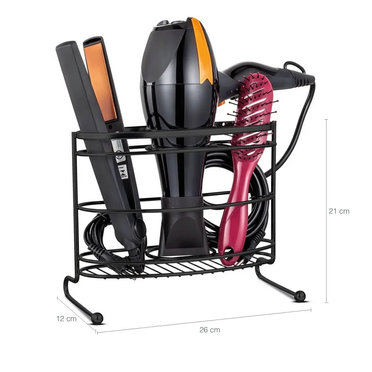 Suporte Preto Organizador para Secador e Chapinha de Parede ou Bancada