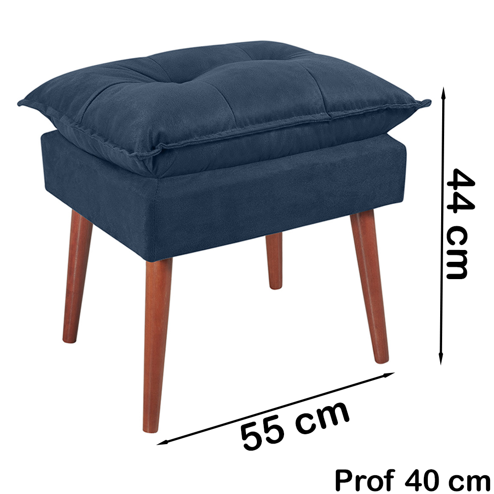 Kit 2 Puff Puf Opall Pes Palito 55x40cm Suede Azul Marinho MPassos