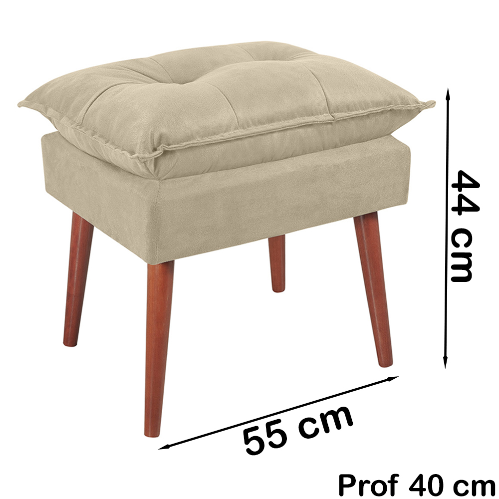 Kit 2 Puff Puf Opall Pes Palito 55x40cm Suede Bege MPassos