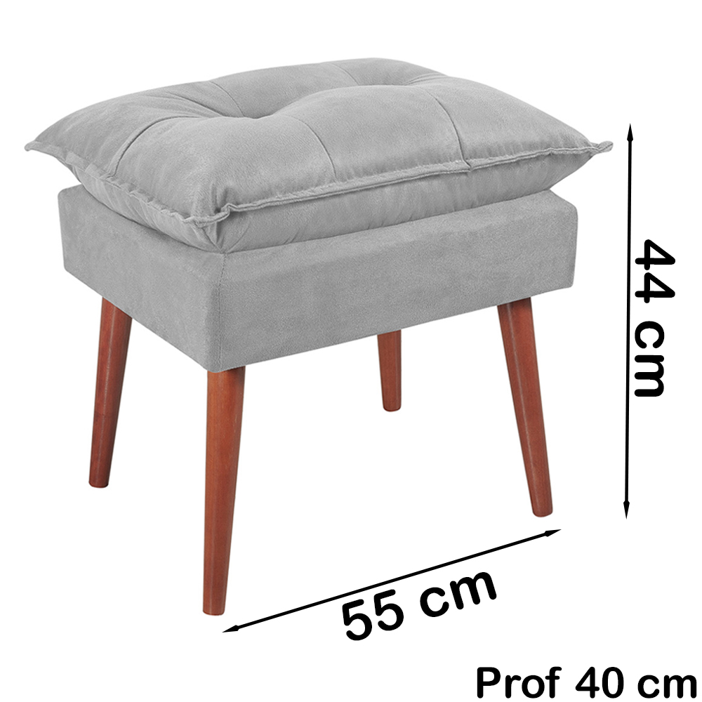 Kit 2 Puff Puf Opall Pes Palito 55x40cm Suede Cinza Claro MPassos
