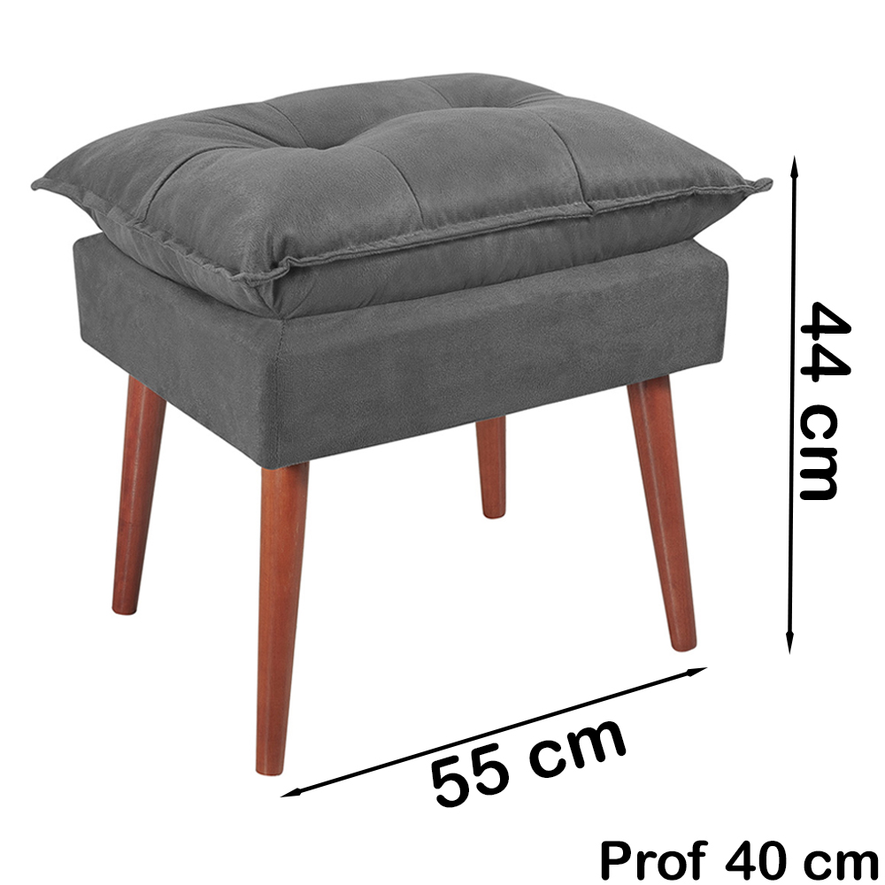 Kit 2 Puff Puf Opall Pes Palito 55x40cm Suede Cinza Escuro MPassos